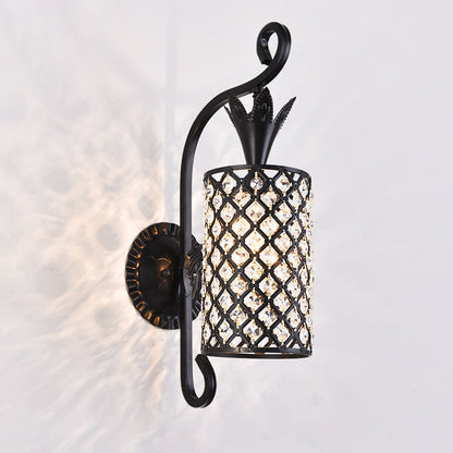 Rynx | Inserted Crystal Square/Rhombus Wall Light Minimalist 1-Light Shade Wall Lighting Fixture in Black