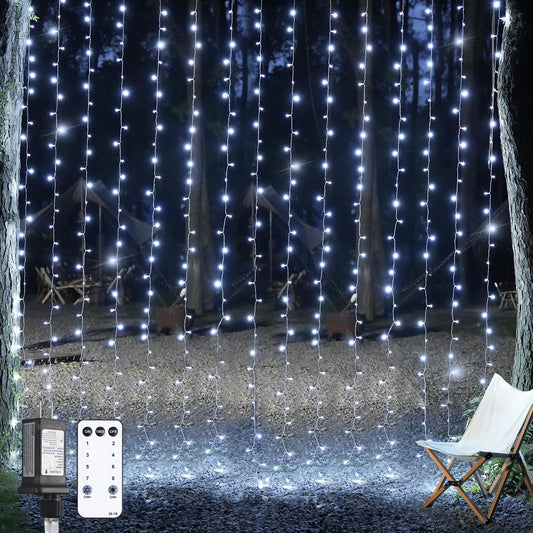 Rynx | Jmexsuss 300 Led 9.8X9.8Ft White Curtain Lights with Remote Control, White Christmas Tree Lights Indoor Plug, 8 Modes White Light Strings for Bedroom Wall Wedding Reception Party Background Window Outdoor Decor