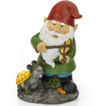 Rynx | Vp Home Fiddler Gnome With Glowing Turtle - Solar Powered Led Garden Light Decoration