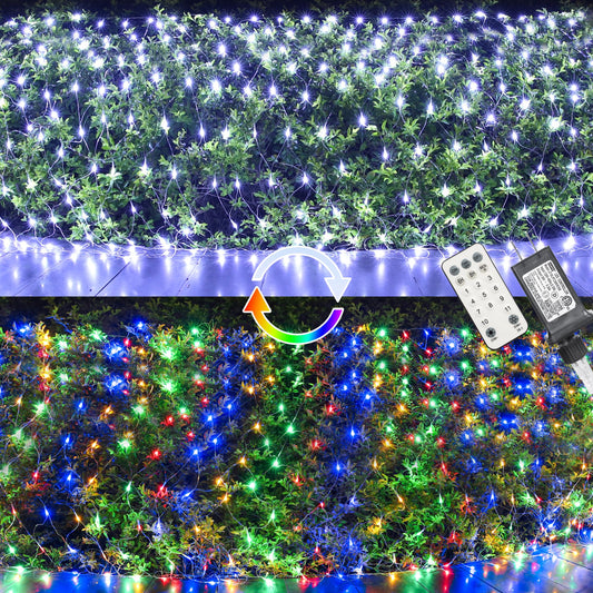 Rynx | Lyhope 12Ft X 5Ft 360 Led Christmas Net Lights, 11 Modes 30V Christmas Net Lights, Clear White-Multi Color Changing Mesh Decorative Net Lights For Christmas Tree Bush Wedding Garden Outdoor Indoor Decor