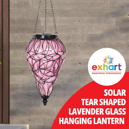 Rynx | Exhart Lavender Outdoor Garden Solar Light, Teardrop Hanging Lamp With 15 LED Fireflies