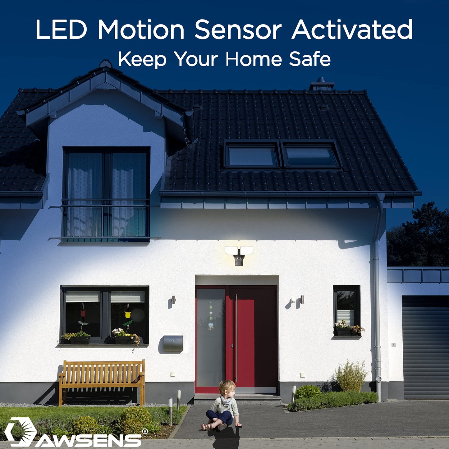 Rynx | Awsens 30W Led Motion Sensor Light - 2600 Lm, 180° Outdoor Flood Light, Waterproof, Bronze