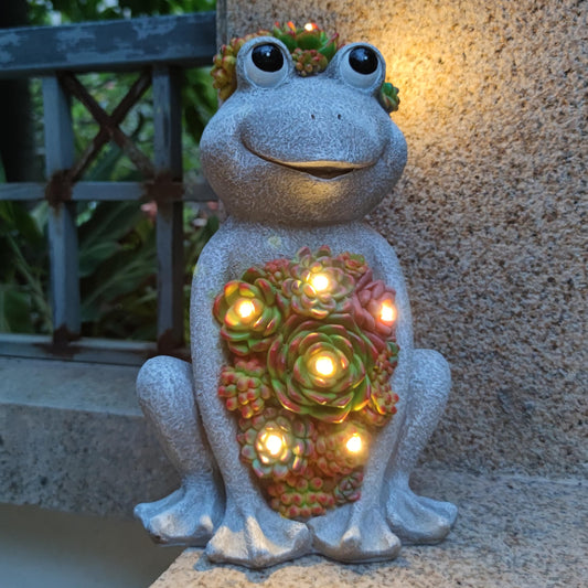 Rynx | Vioyouns Large Frog Solar Garden Outdoor Statues With Succulent Plant And 8 LED Lights, Outdoor Solar Frog Art Decor For Lawn, Garden, Balcony