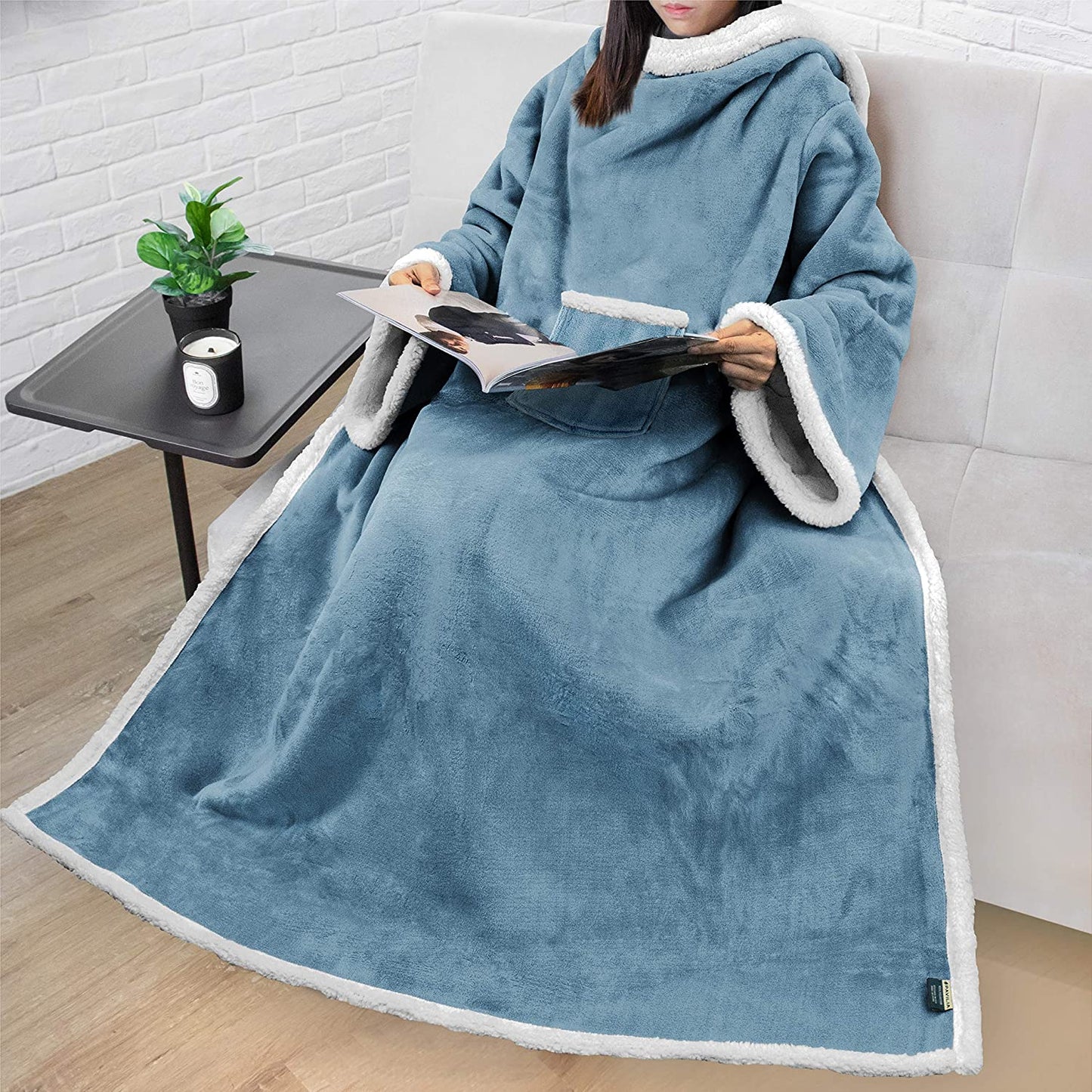 Rynx | Deluxe Cozy Sherpa or Fleece Adult Portable 70" Blanket with Sleeves for Men & Women