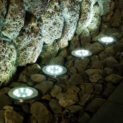 Rynx | Solpex 12 Pack Solar Lights, Waterproof 8 LED Disk Lights for Garden, Lawn, Pathway, White