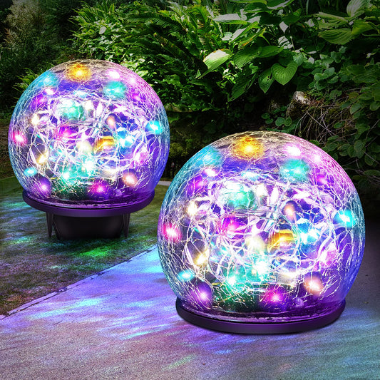 Rynx | Keevvon Solar Lights, 2 Pack 80 Led Colored Crushed Glass Solar Lights Outdoor Decorative, Upgraded Waterproof Multicolored Globe Lights For Garden Path Patio Christmas Outdoor Decor, 4.73"
