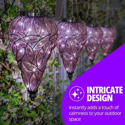 Rynx | Exhart Lavender Outdoor Garden Solar Light, Teardrop Hanging Lamp With 15 LED Fireflies