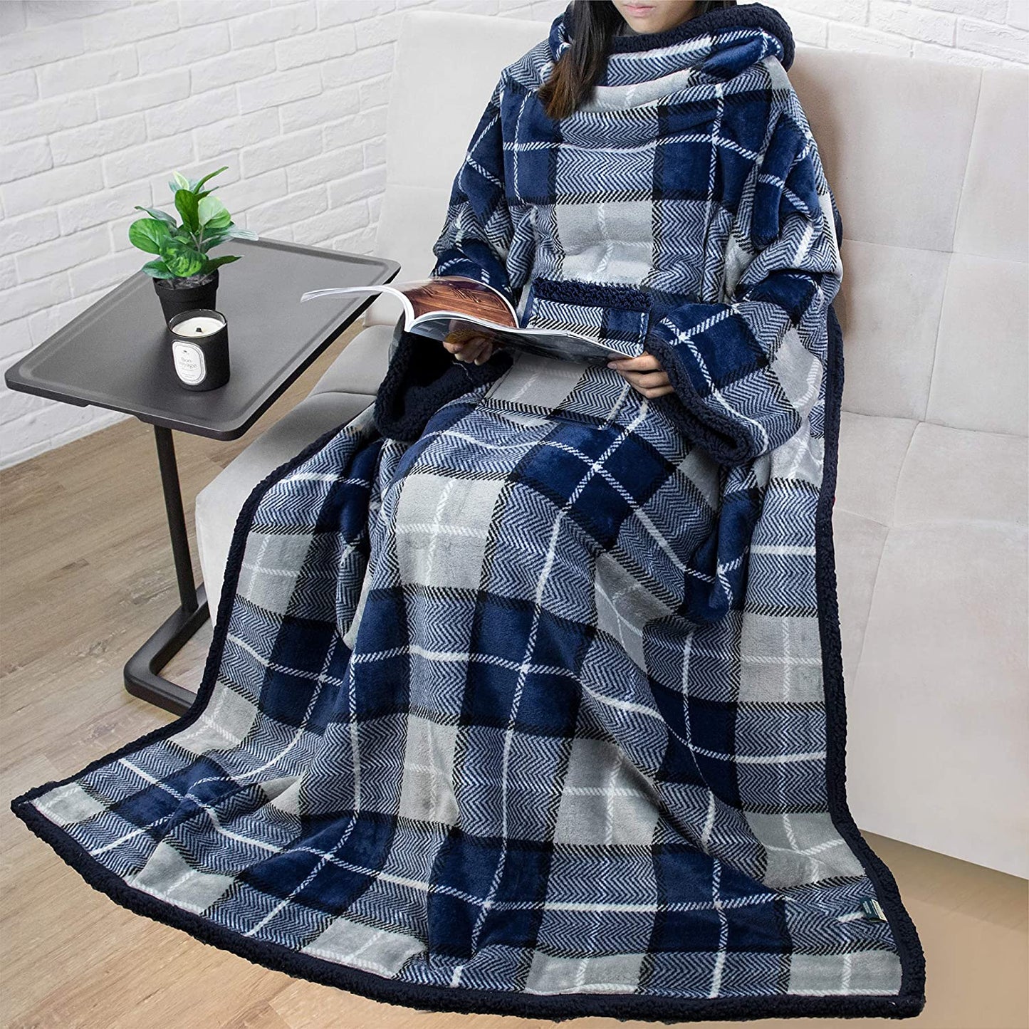 Rynx | Deluxe Cozy Sherpa or Fleece Adult Portable 70" Blanket with Sleeves for Men & Women