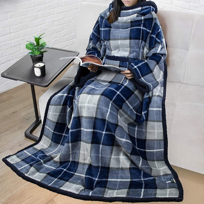 Rynx | Deluxe Cozy Sherpa or Fleece Adult Portable 70" Blanket with Sleeves for Men & Women