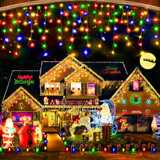 Rynx | Hezbjiti Christmas Decorations Lights Outdoor, 400 Led 32.8 Ft 8 Modes 75 Draped Fairy Lights Curtain Lights For Christmas Decoration Ceiling Window Party Garden Indoor (Multicolor)