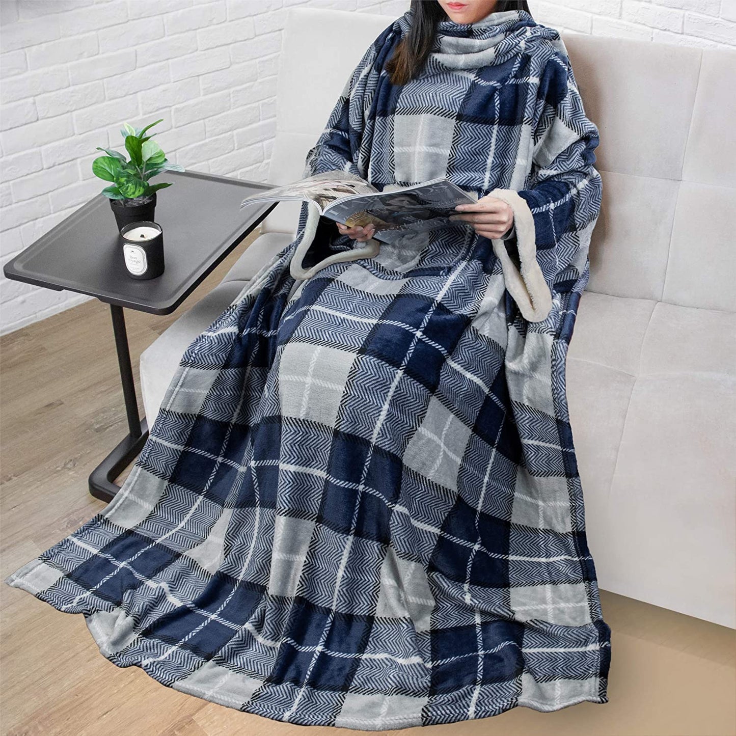 Rynx | Deluxe Cozy Sherpa or Fleece Adult Portable 70" Blanket with Sleeves for Men & Women