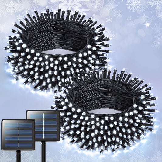 Rynx | Jmexsuss 2 Pack Solar String Lights For Outdoor, Total 400 LED 151Ft Solar Christmas Lights Outdoor Waterproof, 8 Modes White Solar Lights For Patio Garden Wood Garden Christmas Decorations