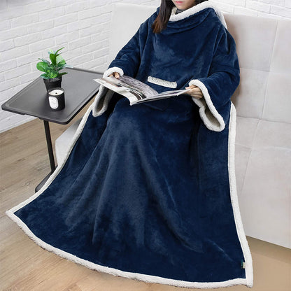 Rynx | Deluxe Cozy Sherpa or Fleece Adult Portable 70" Blanket with Sleeves for Men & Women