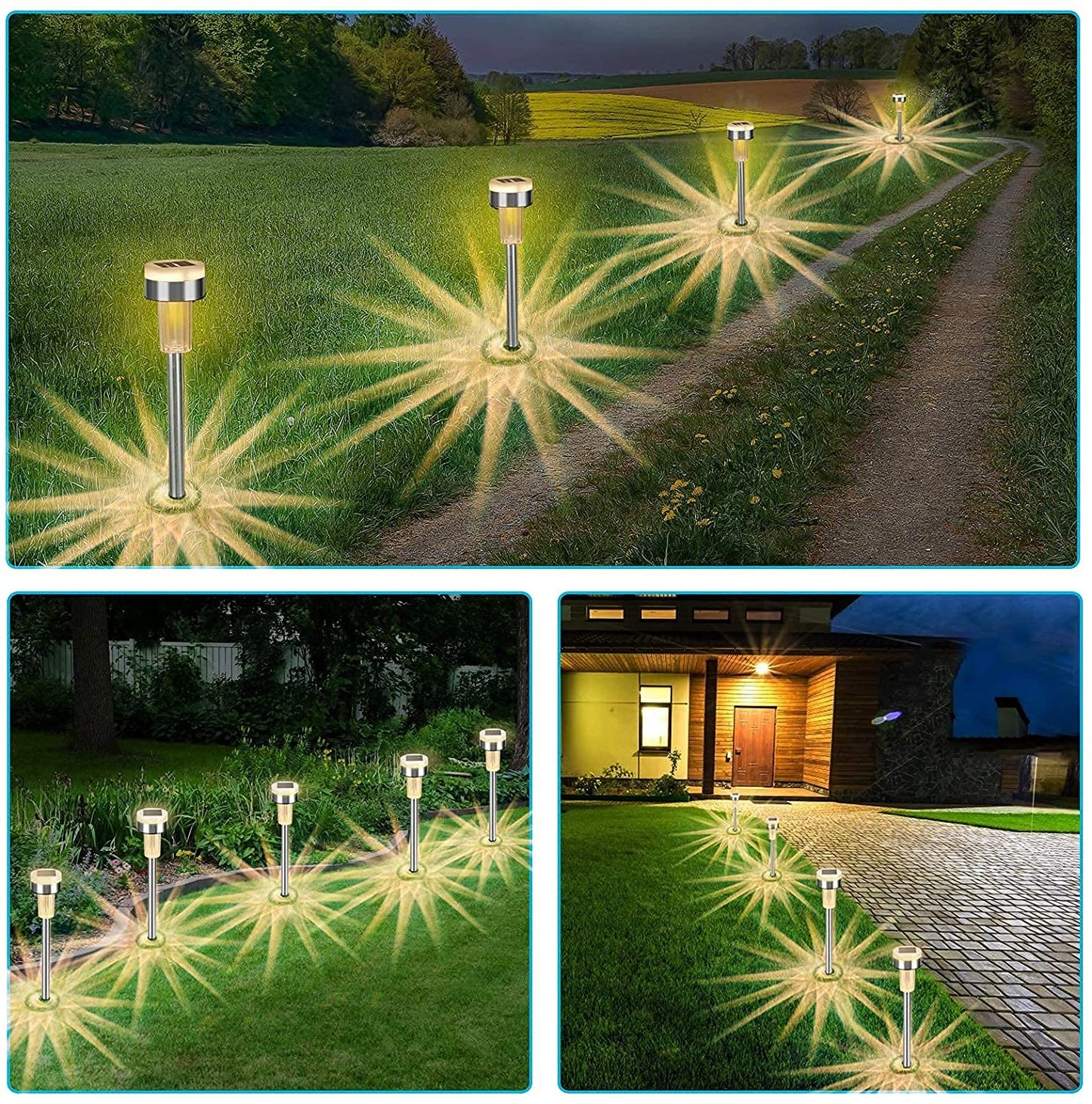 Rynx | Twinsluxes 16 Pack Solar Path Lights - Waterproof LED Double Lights For Garden & Walkway