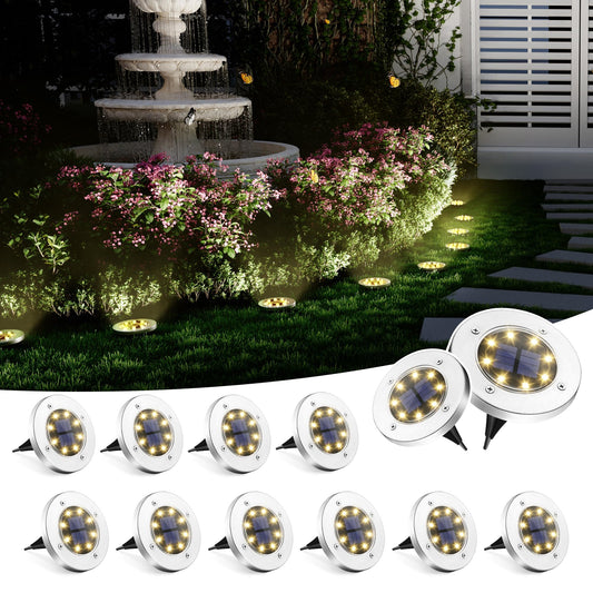 Rynx | Solpex 12 Pack Sunpad Lights, Waterproof 8 Led Landscape Lighting, Warm White For Outdoor Use