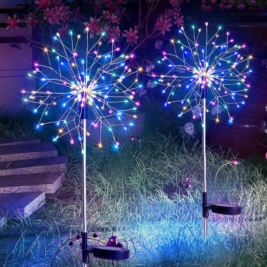 Rynx | Suddus Solar Light Outdoor Waterproof Decorative, 2Pack 150Led Firework Lights, Solar Fairy Lights For Garden, Yard, Party, Porch, Walkway, Flower Bed - Multicolored