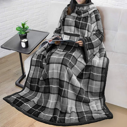 Rynx | Deluxe Cozy Sherpa or Fleece Adult Portable 70" Blanket with Sleeves for Men & Women