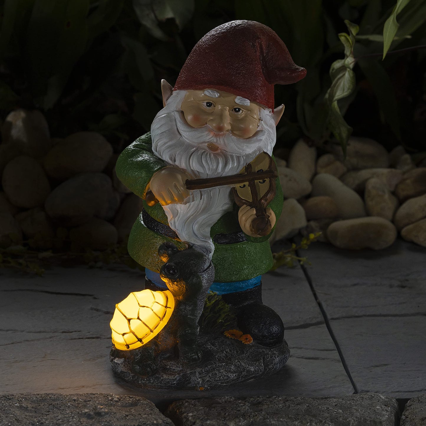 Rynx | Vp Home Fiddler Gnome With Glowing Turtle - Solar Powered Led Garden Light Decoration