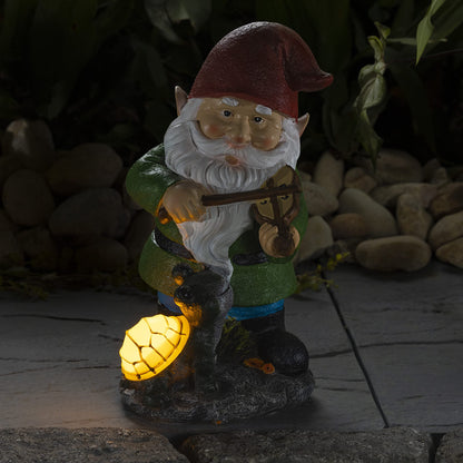 Rynx | Vp Home Fiddler Gnome With Glowing Turtle - Solar Powered Led Garden Light Decoration
