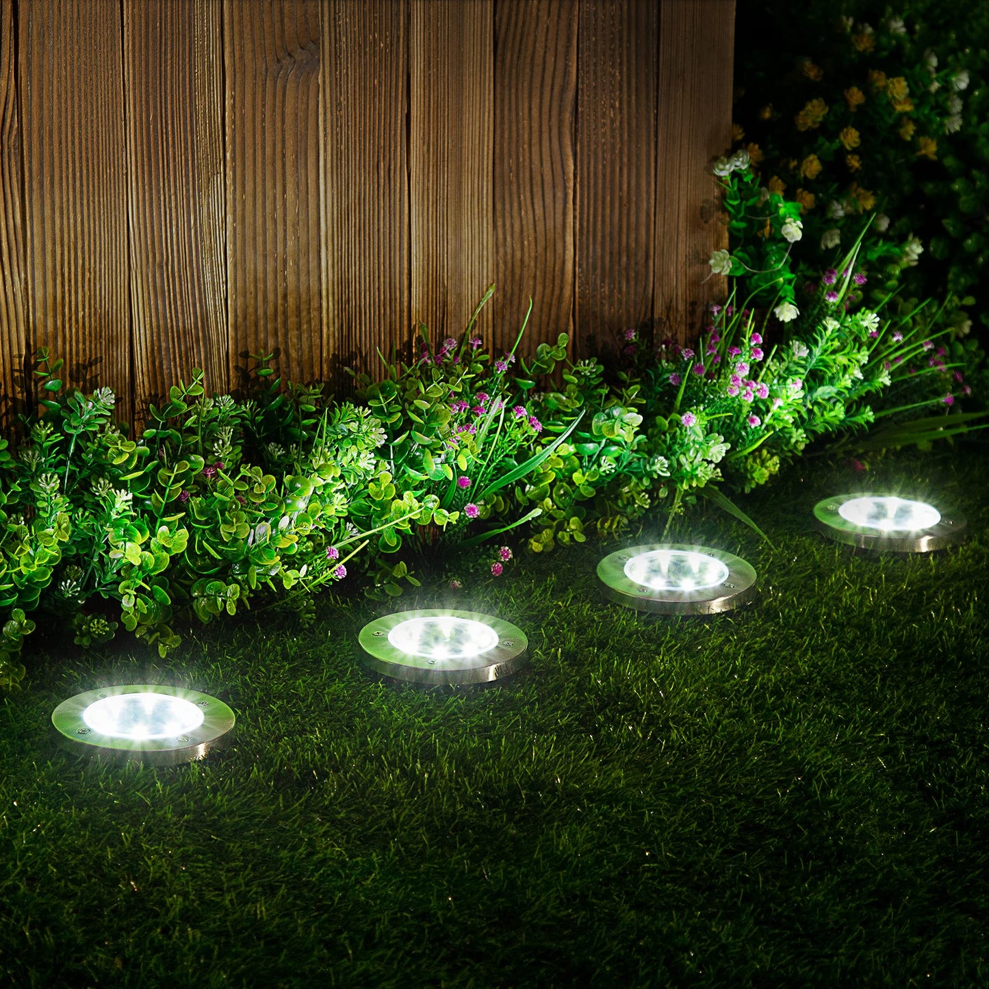 Rynx | Solpex 12 Pack Solar Lights, Waterproof 8 LED Disk Lights for Garden, Lawn, Pathway, White