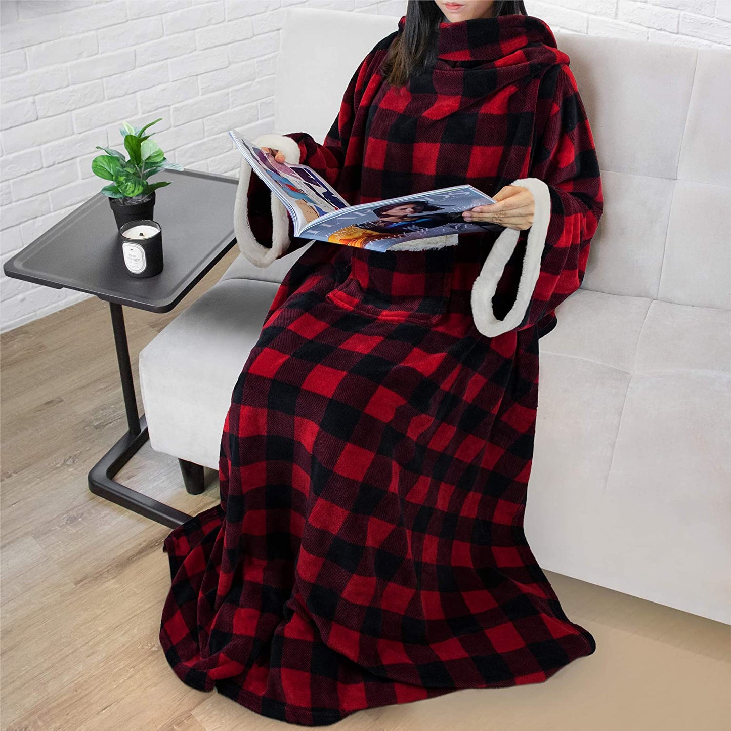 Rynx | Deluxe Cozy Sherpa or Fleece Adult Portable 70" Blanket with Sleeves for Men & Women