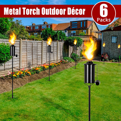 Rynx | Taotazon 6 Pack Metal Garden Torches - Citronella Outdoor Lighting With 4-Prong Stake