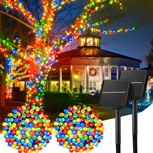 Rynx | Minetom Solar Christmas Lights Outdoor - 2 Pack Total 144 Feet 400 LED Christmas Lights with 8 Light Modes, IP65 Waterproof Solar Light Sources for Outdoor Wooden Christmas Party, Multicolor