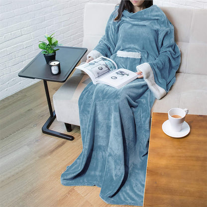 Rynx | Deluxe Cozy Sherpa or Fleece Adult Portable 70" Blanket with Sleeves for Men & Women
