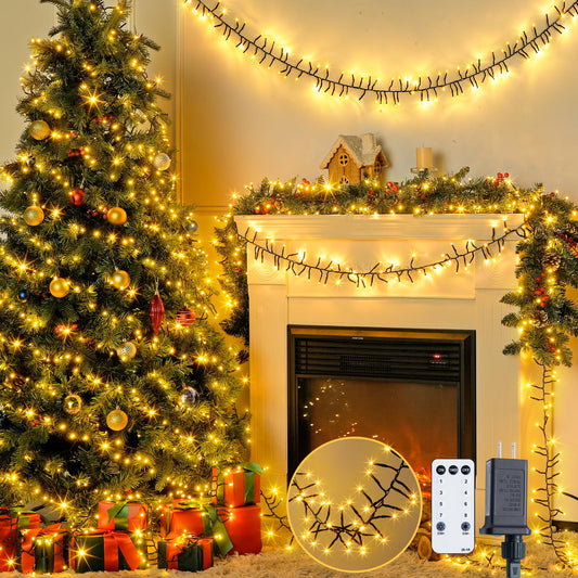 Rynx | Jmexsuss 1000 LED Cluster Light Green Wire Plug In, 55Ft Twinkling Lights Outdoor with Remote Control, 8 Modes Cluster Light for Christmas Tree Garland Wreath Door Decoration, Warm White