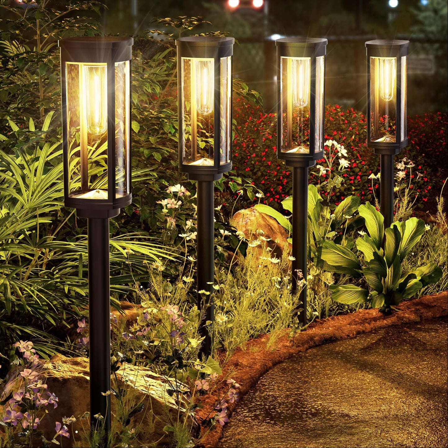 Rynx | Alfiot Solar Street Light Outdoor Warm White 8-Pack Waterproof Ip65, Auto On/Off Solar Powered Pathway Lighting For Driveway Y