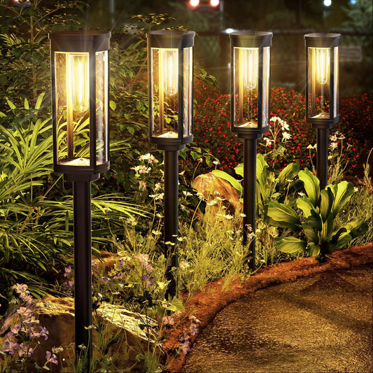 Rynx | Alfiot Solar Street Light Outdoor Warm White 8-Pack Waterproof Ip65, Auto On/Off Solar Powered Pathway Lighting For Driveway Y