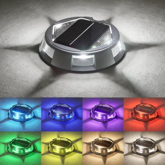 Rynx | Volisun Solar-powered Driveway Dock Deck Lights 8 Pack, 9 Colors In 1 Led Ip67 Waterproof Outdoor Warning Step Lights For Driveway Sidewalks