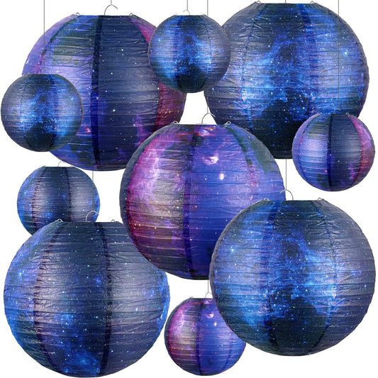 Rynx | Hortsun Galaxy Print Paper Lanterns - 10 Pack, Space Theme, 12&quot;/6&quot; Hanging Decor For Parties