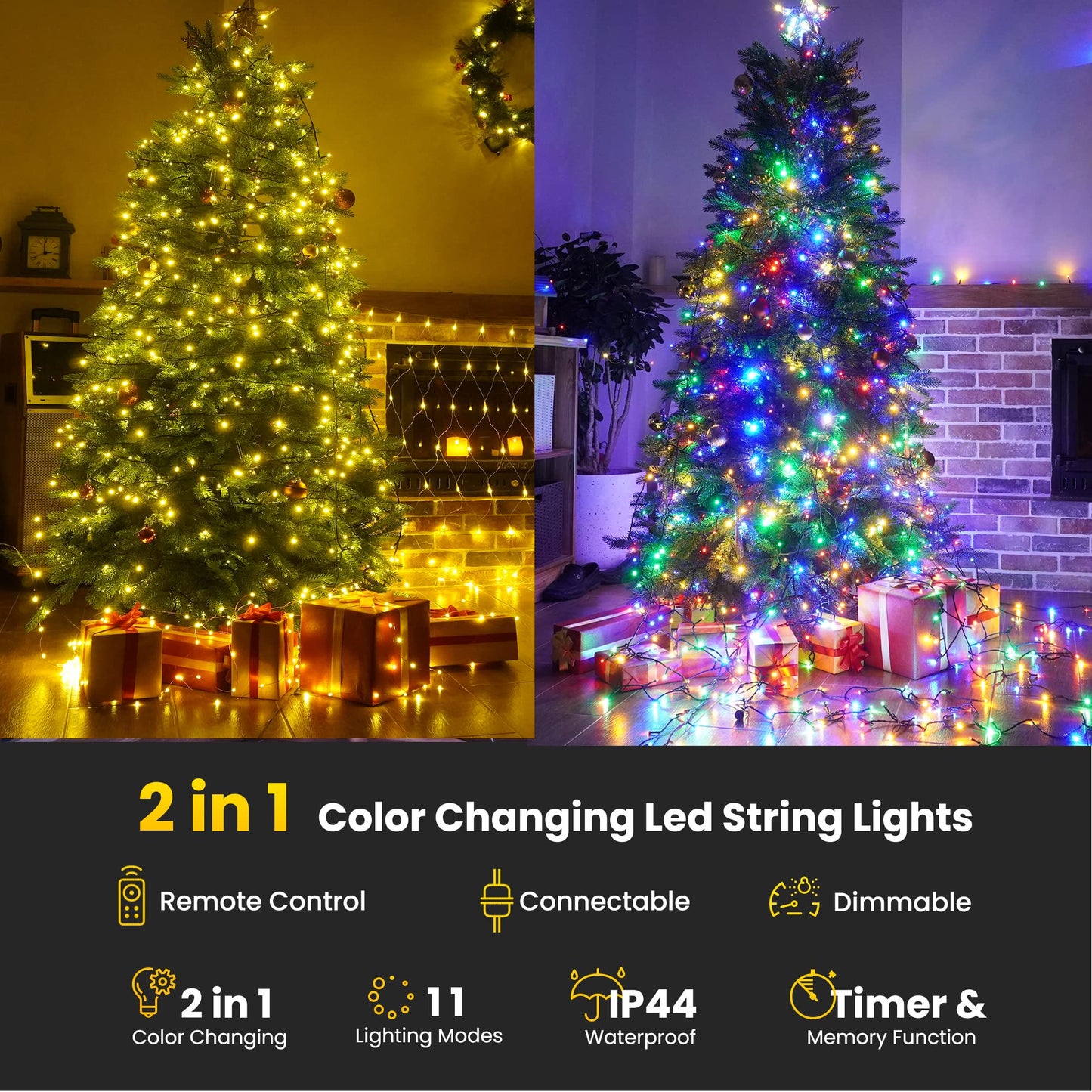 Rynx | Lyhope 98.4Ft 300 Led Christmas Lights, Warm White & Multi Color, Remote Control 11 Modes For Outdoor/Indoor