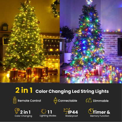 Rynx | Lyhope 98.4Ft 300 Led Christmas Lights, Warm White & Multi Color, Remote Control 11 Modes For Outdoor/Indoor