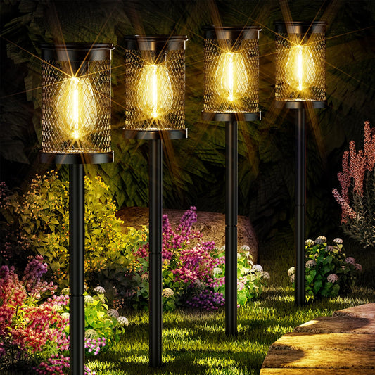 Rynx | Adecorty Solar Path Light Outdoor 4 Pack Solar Light Outdoor Waterproof Super Bright Filament Led Net Metal Outdoor Path L