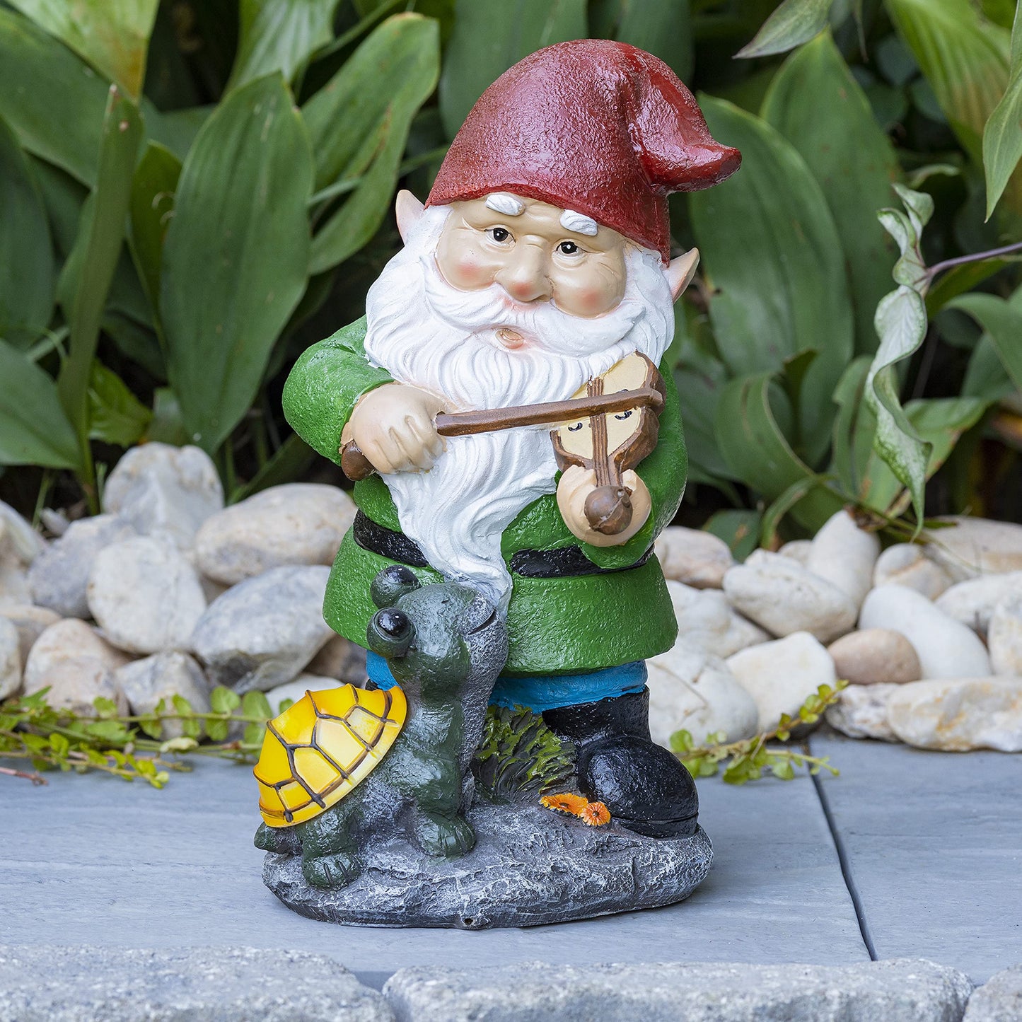 Rynx | Vp Home Fiddler Gnome With Glowing Turtle - Solar Powered Led Garden Light Decoration