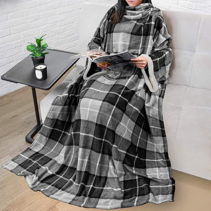 Rynx | Deluxe Cozy Sherpa or Fleece Adult Portable 70" Blanket with Sleeves for Men & Women