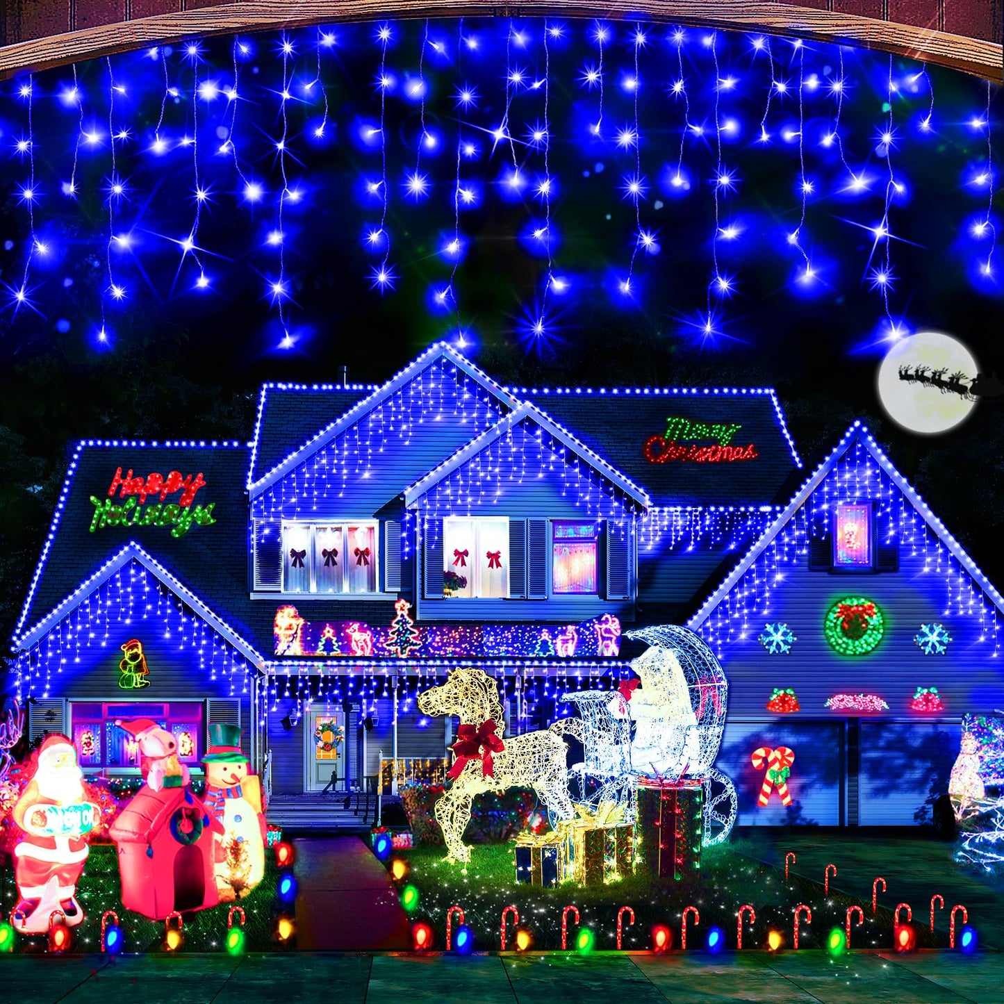 Rynx | Hezbjiti Christmas Decorations Lights Outdoor, 400 Led 32.8 Ft 8 Modes 75 Draping Fairy String Curtain Lights For Christmas Decoration Ceiling Window Festyard Garden Indoor (Blue)