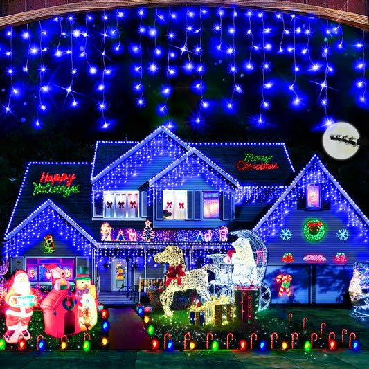 Rynx | Hezbjiti Christmas Decorations Lights Outdoor, 400 Led 32.8 Ft 8 Modes 75 Draping Fairy String Curtain Lights For Christmas Decoration Ceiling Window Festyard Garden Indoor (Blue)
