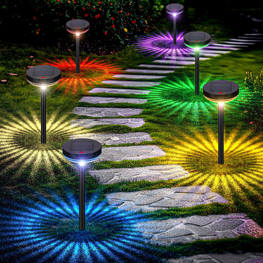 Rynx | Illuminating solar outdoor path lights 2 packs, warm white and color changing solar outdoor waterproof, LED solar powered garden