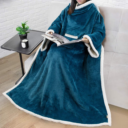 Rynx | Deluxe Cozy Sherpa or Fleece Adult Portable 70" Blanket with Sleeves for Men & Women