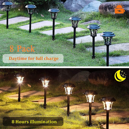Rynx | Maggift 8 Pack Solar-Powered Path Lights, 25 Lumen SMD LED, Stainless Steel & Glass, Waterproof