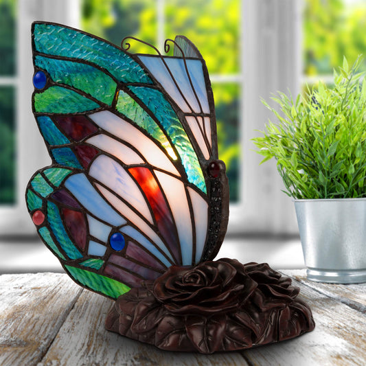 Rynx | Lavish Home Tiffany Style Butterfly Lamp - Multicolored Glass Table Light with LED Bulb