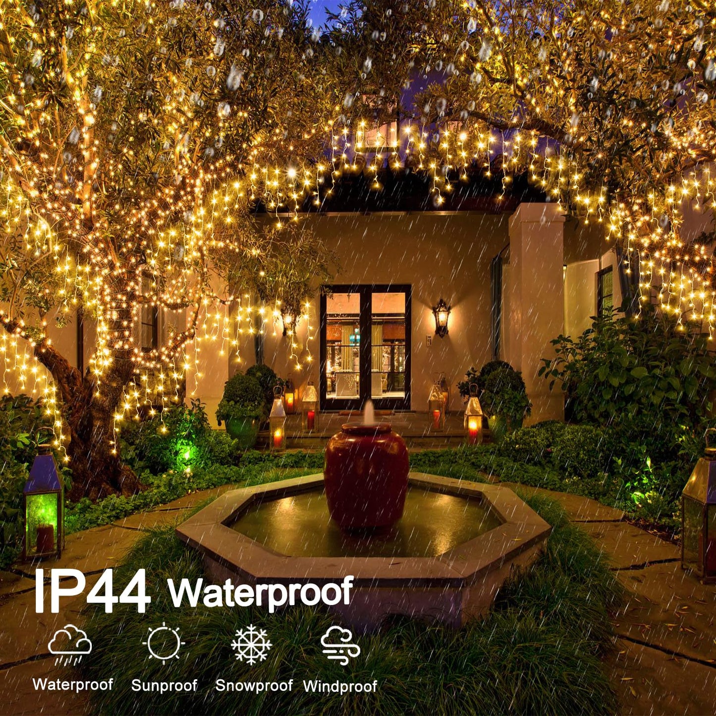 Rynx | Nielfoi 33Ft 400 Led Warm White Outdoor Christmas Lighting Waterproof, 8 Modes Timer