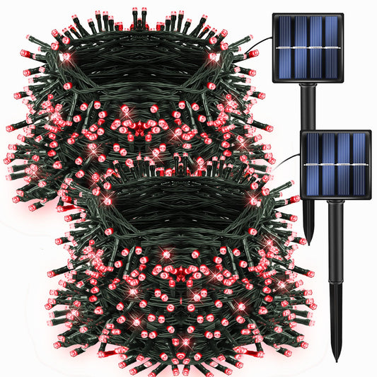 Rynx | Dazzle Bright 2 Pack 200 Led 66 Ft Red Christmas Solar String Lights Outdoor Lights, Solar Powered With 8 Modes Waterproof Fairy Lights For Bedroom Terrace Garden Tree Party Outdoor Decoration