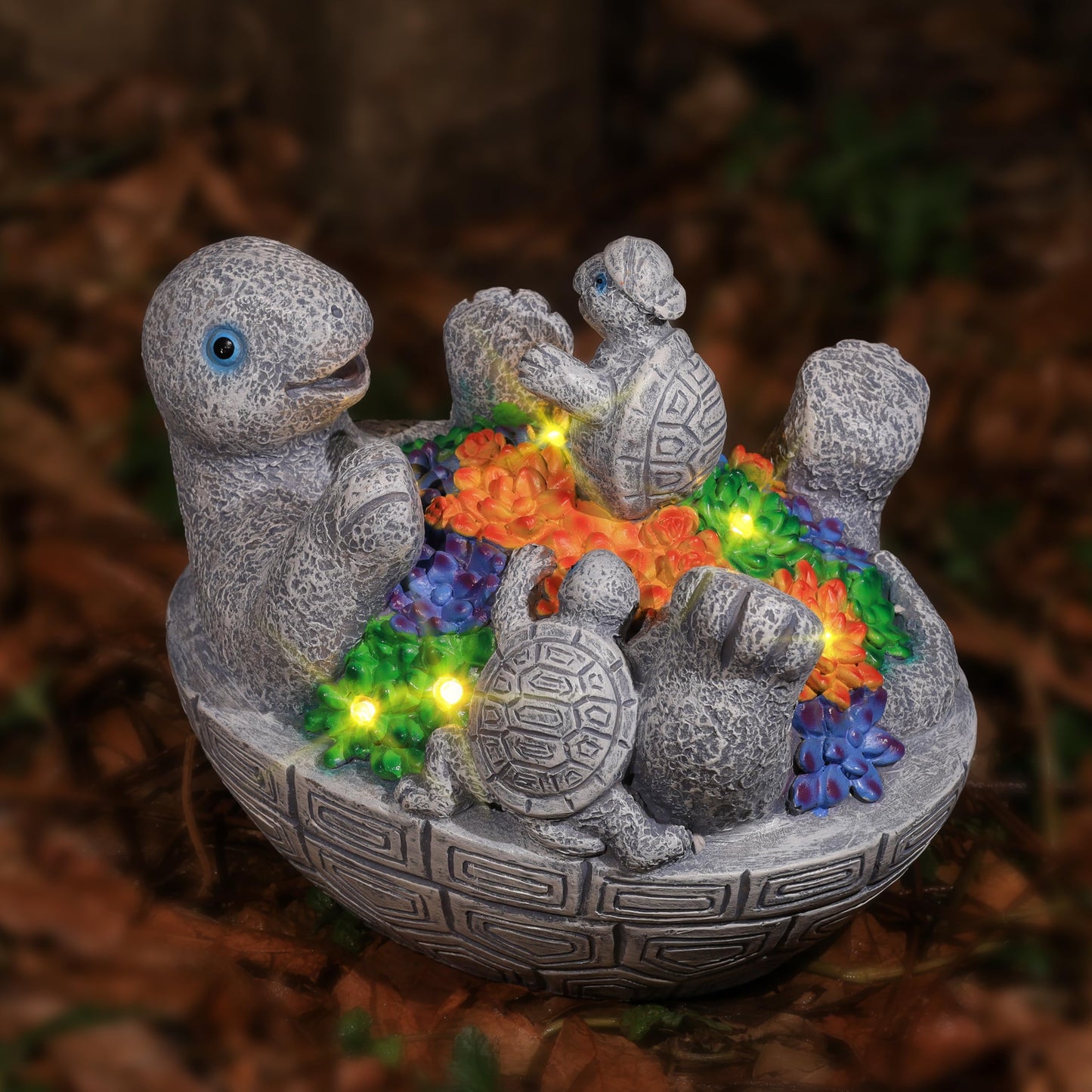 Rynx | Outdoor Tortoises With 8 Led Lights - Cute Turtle Statue With Baby For Outdoor Garden Decorations - Ideal For Anniversaries