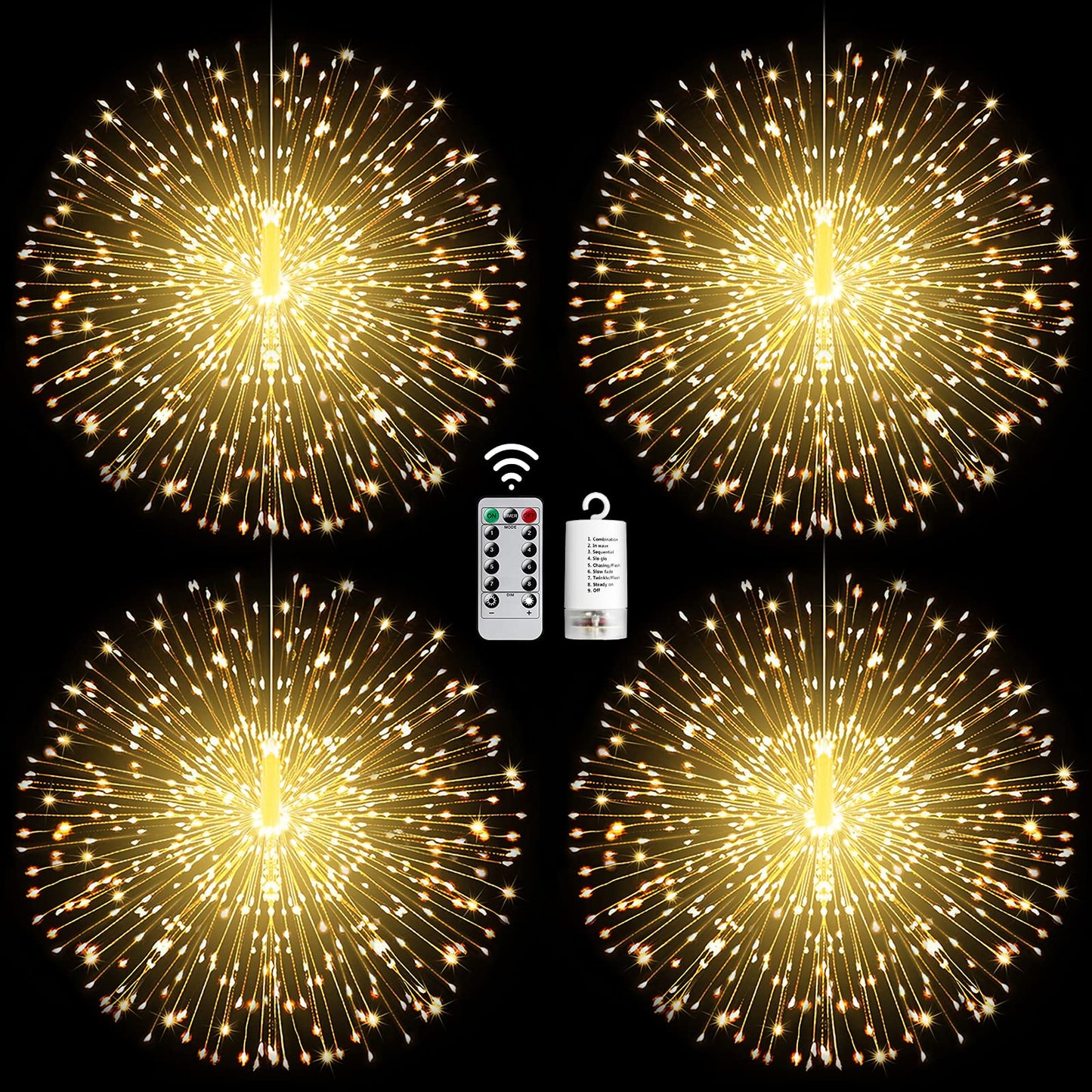 Rynx | 4 Pack String Lights Christmas Lights, 225 Led 8 Mode Dimmable With Remote Control, Waterproof Copper Wire Decorative Hanging Sparkling Star Lights For Party Patio Garden Decoration (Warm White)