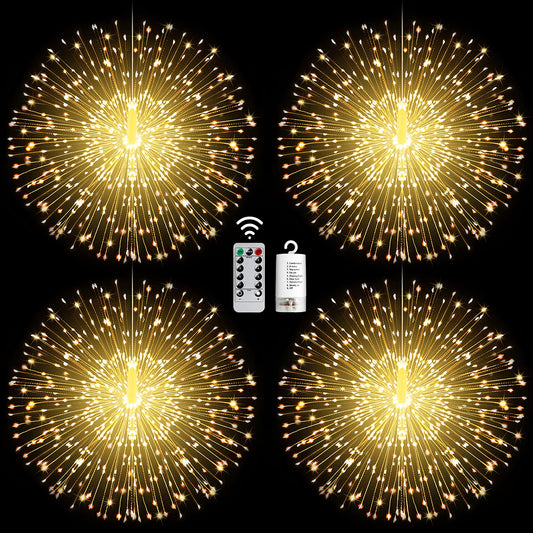 Rynx | 4 Pack String Lights Christmas Lights, 225 Led 8 Mode Dimmable With Remote Control, Waterproof Copper Wire Decorative Hanging Sparkling Star Lights For Party Patio Garden Decoration (Warm White)