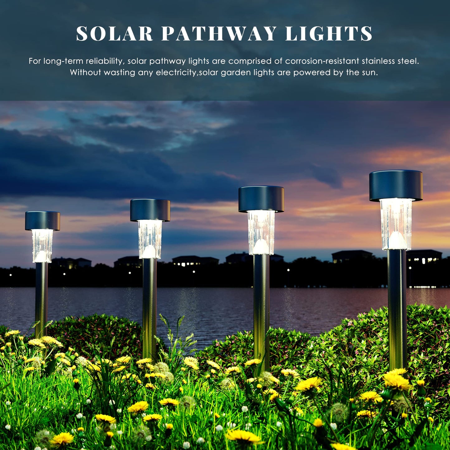 Rynx | Solpex 16 Pack Stainless Steel Sun Outdoor Light, Waterproof Led Path Lighting, Cold White